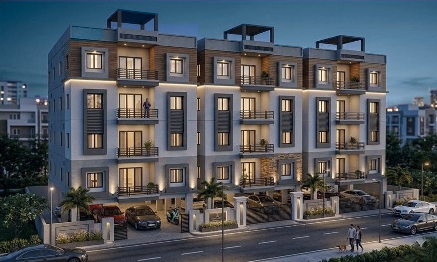 Artist's impression of Rohith Residency at dusk